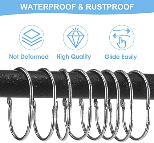 Goowin Shower Curtain Rings, 12 Pcs Shower Curtain Hooks, Oval Snap Shower Rings for Curtain, Metal Shower Curtain Rings Rust Proof, Glide Smoothly Shower Hooks for Shower Curtain Rod (Chrome)