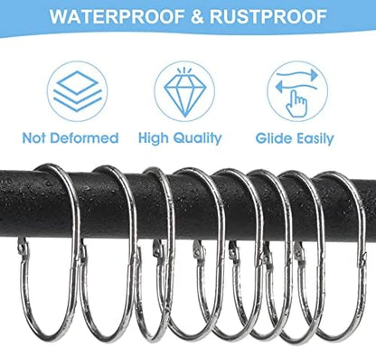 Goowin Shower Curtain Rings, 12 Pcs Shower Curtain Hooks, Oval Snap Shower Rings for Curtain, Metal Shower Curtain Rings Rust Proof, Glide Smoothly Shower Hooks for Shower Curtain Rod (Chrome)
