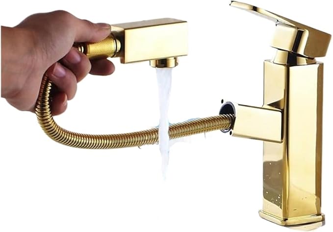 Faucet Brass Bath Set with Double Handle 2 Function Hand Shower Rotating Faucet Hot Cold Water Mixing(Black Gold-1) Faucet