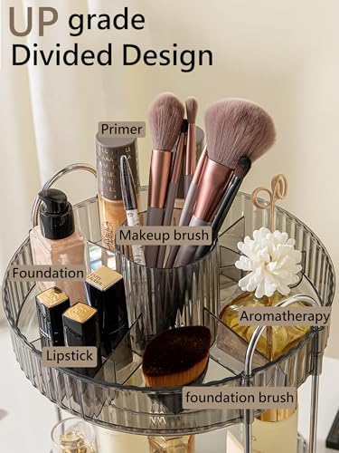 Asayuee 360 Rotating Makeup Organizer,3 Tier Large Capacity Make Up Organizers and Storage,Skincare Perfume Vanity Organizers,Bathroom Cosmetics Storage Organizer Countertop(Grey)