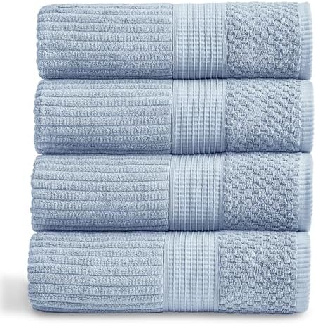Springtree Home 100% Cotton Bath Towel Set | 4-Pack | Textured | Dusty Blue