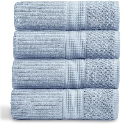 Springtree Home 100% Cotton Bath Towel Set | 4-Pack | Textured | Dusty Blue