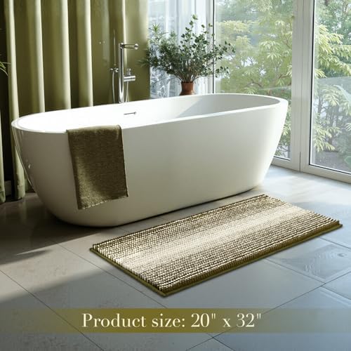 BSICPRO Bathroom Rugs, 20x32 Chenille Bath Mats, Olive Green