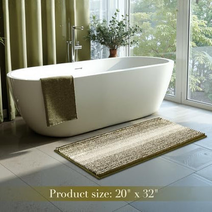 BSICPRO Bathroom Rugs, 20x32 Chenille Bath Mats, Olive Green
