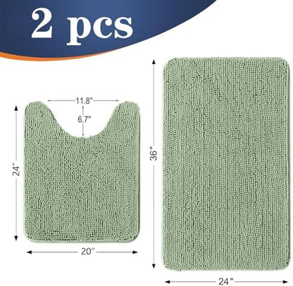 OLANLY Chenille Bathroom Rugs Mats Set 2 Piece, 36"x24"+24"x20", Sage Green