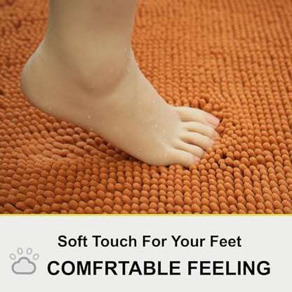 Bathroom Rugs Chenille 3-Piece Extra Soft and Absorbent Shag Bathroom Rugs, Machine Wash Mat, Strong PVC Non-Slip Underside, Plush Carpet Mats (Champagne)