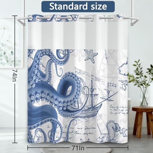 No Hook Shower Curtain with Snap-in Liner 71x74 Inch
