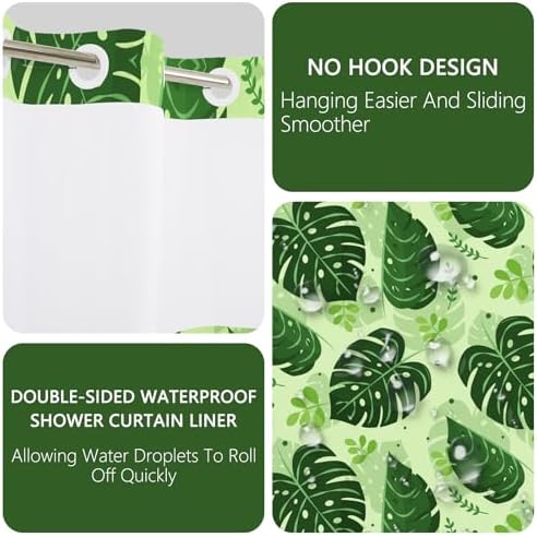 No Hook Shower Curtain with Snap in Liner 71x74 Inch
