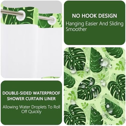 No Hook Shower Curtain with Snap in Liner 71x74 Inch