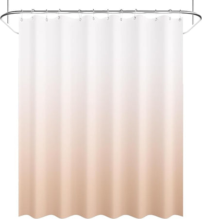 AmazerBath Fabric Shower Curtain, Cloth Khaki Shower Curtain Set with 12 Hooks, Washable Fabric Ombre Khaki and White Shower Curtain, Rustic Modern Bathroom Shower Curtain, 72x72 Inches