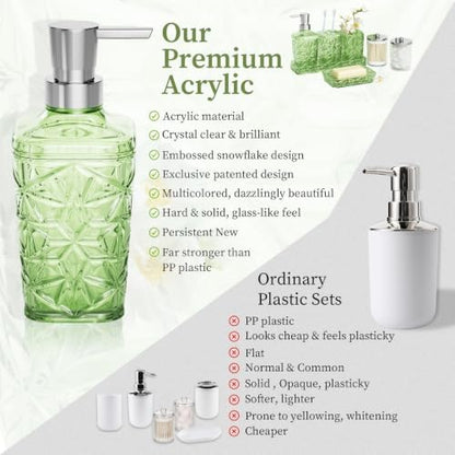 Green Bathroom Accessories Set 7 Pcs, Green Bathroom Sets, Acrylic Soap Dispenser and Toothbrush Holder Set, Qtip Holder Set, Bathroom Sink Set, Gift for Home Apartment