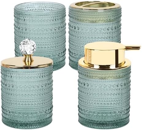 FEILANDUO Glass Bathroom Accessories Set, Green, 4Pcs