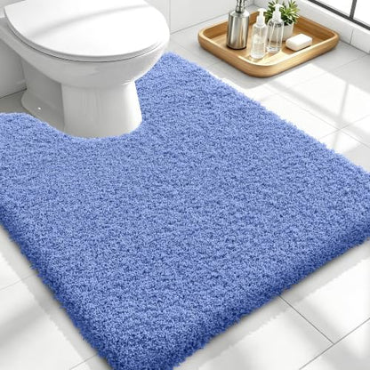 OLANLY Microfiber Soft Bathroom Toilet Rugs U-Shaped 24x20, Cornflower Blue