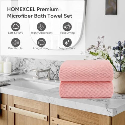 2-Pack Microfiber Bath Towels (27x54 Inches) - Ultra Soft & Quick Dry, 3X Absorbency, Lightweight for Gym, Yoga, Travel & Spa - Perfect for Home, Fitness & Post-Workout, Pink