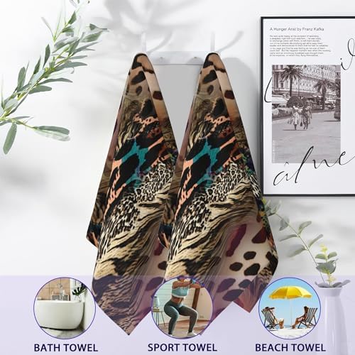 Leopard Print Hand Towels Set of 2,28 x 14 Inch African Animal Bathroom Towel Soft Absorbent Kitchen Hotel Spa Laundry Room Gym Face Towel Decor