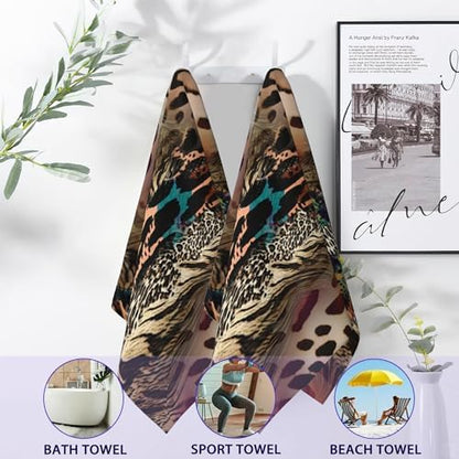Leopard Print Hand Towels Set of 2,28 x 14 Inch African Animal Bathroom Towel Soft Absorbent Kitchen Hotel Spa Laundry Room Gym Face Towel Decor