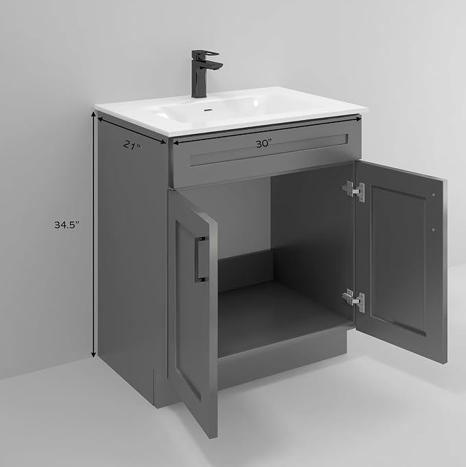 Bathroom Vanity Sink Base Ready-to-Assemble Bathroom Cabinet 24"/30'/36" Width (Vanity Base in Grey Shaker, 30 inch)