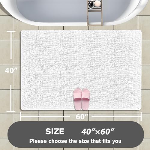 Bathroom Rugs 40 x 60 Inch – Extra Large Bath Mat | Absorbent and Washable Thick Chenille Bath Rugs Non-Slip Runner Rug for Bathroom, Shower, Tub(White)