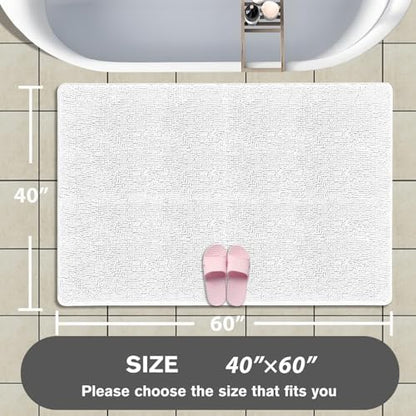 Bathroom Rugs 40 x 60 Inch – Extra Large Bath Mat | Absorbent and Washable Thick Chenille Bath Rugs Non-Slip Runner Rug for Bathroom, Shower, Tub(White)