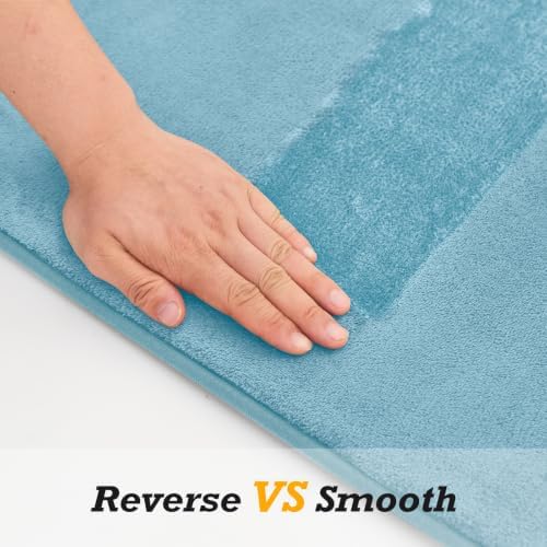 HUXMEYSON Bathroom Rugs Sets 2 Piece, Non-Slip & Quick Dry Bath Mat Set, Ultra Soft Velvet Bath Rugs for Bathroom, Toilet and Shower Floor, Lake Blue