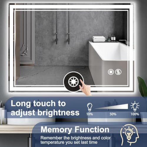 LED Bathroom Mirror 32“ x 40”, Anti-Fog, Dimmable 3 Colors