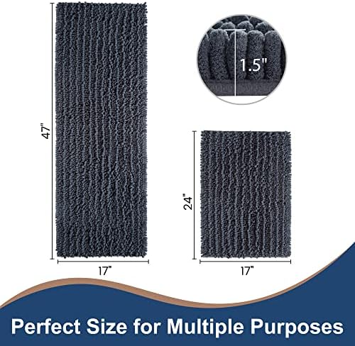 Luxury Chenille Charcoal Grey Bathroom Rugs Sets 2 Piece, Thickened Hot Melt Rubber Bottom Bath Mats for Bathroom Non Slip,Bath Rugs Quick Dry Machine Washable for Shower Mat (47"x17"+17"x24")