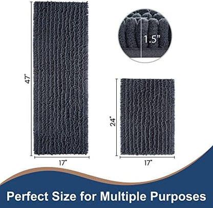 Luxury Chenille Charcoal Grey Bathroom Rugs Sets 2 Piece, Thickened Hot Melt Rubber Bottom Bath Mats for Bathroom Non Slip,Bath Rugs Quick Dry Machine Washable for Shower Mat (47"x17"+17"x24")
