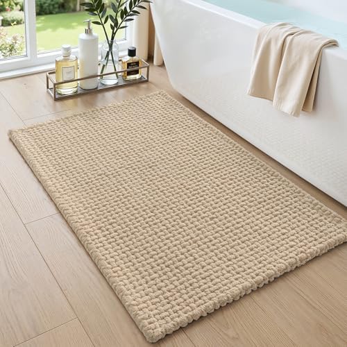 DEXI Chenille Bath Mat 36x24, Soft Absorbent Bathroom Rugs, Beige