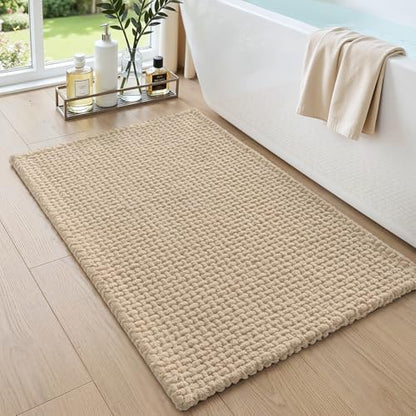DEXI Chenille Bath Mat 32x20, Soft Absorbent Bathroom Rugs, Beige