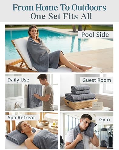 Casa Platino Towel Set Soft Absorbent Quick Dry 100% Cotton - Cool Grey
