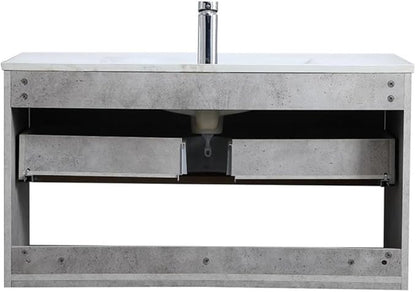 36 Inch Single Bathroom Floating Vanity in Concrete Grey, 714554