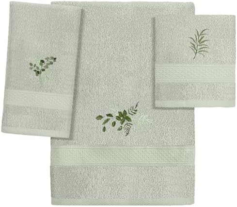 3 Pcs Eucalyptus Leaves Bathroom Towel Set, Embroidered Decor