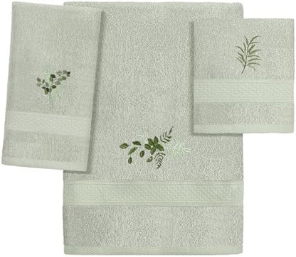 3 Pcs Eucalyptus Leaves Bathroom Towel Set, Embroidered Decor