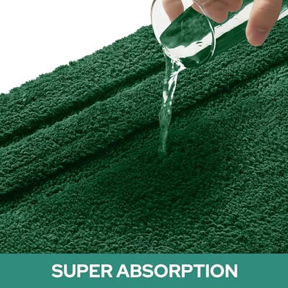 HOMEIDEAS Bathroom Rugs Sets 2 Piece, Super Soft and Absorbent Non Slip Microfiber U-Shaped Toilet Bath Mat Set (20"x32"+U20 x24, Dark Green)