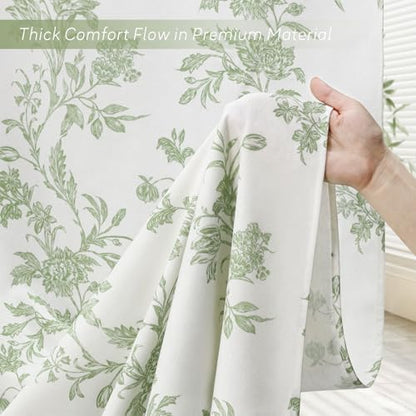 Sage Green Floral Shower Curtain,Vintage Cotton Cottagecore Shower Curtains for Bathroom, 60" W x 72" L