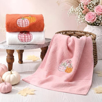 FuWeave 3 Pcs Pink Fall Pumpkin Hand Towels for Bathroom