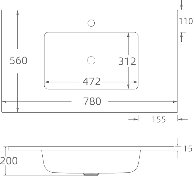 31" W x 22" D Solid Surface Polyurethane Resin Streamline Vanity Top with Sink, Durable, Consistent Color, Easy-to-Clean, Built-in Overflow (Solid Surface Resin Vanity Top)