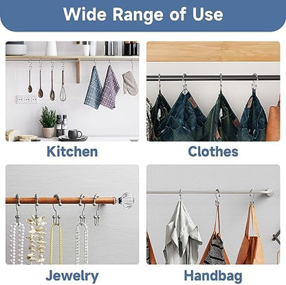 Titanker Shower Curtain Hooks Rings, Rust-Resistant Metal Double Glide Shower Hooks for Bathroom Shower Rods Curtains, Set of 12 Hooks - Space Silver