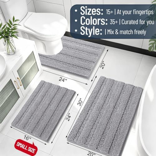 Smiry Thick Chenille Large Bathroom Runner Rugs 45x27, Soft Bath Mat, Grey