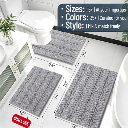 Smiry Thick Chenille Large Bathroom Runner Rugs 45x27, Soft Bath Mat, Grey