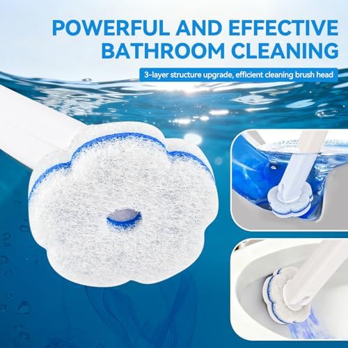 Disposable Toilet Brush System & 48 Scrubbing Refills with Cleaner - All-in-One Toilet Wand Starter Kit, Wall-Mounted Holder, Essential Toilet Cleaning Supplies for Bathroom Deep Clean & Hygiene