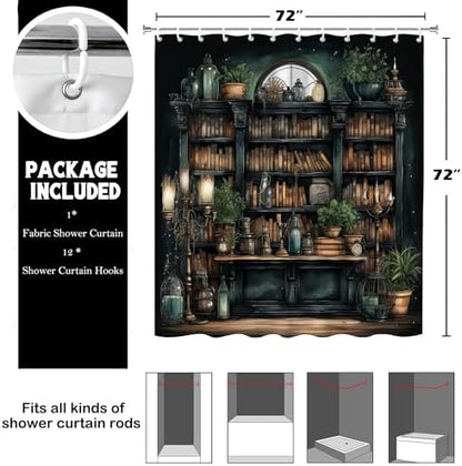 Gothic Witchy Dark Academia Bookshelf Shower Curtain 72x72 Inches