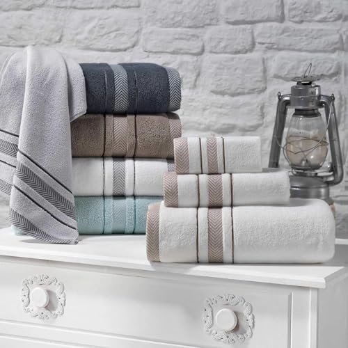 Hand Towels Set for Bathroom – Luxury 4-Piece Cotton Hand Towels, Soft Absorbent & Quick Dry, 600 GSM Bath Towels for Bathroom, Hotel Spa Quality (White/Grey, 4-Hand Towel Set)