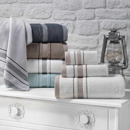 Bath Towels Set for Bathroom – Luxury 2-Piece Cotton Towels (55''x28''), Soft Absorbent & Quick Dry, 600 GSM Bath Towels for Bathroom, Hotel Spa Quality (White/Grey, 2-Bath Towel Set)