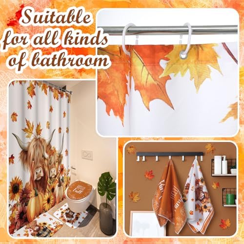 Honoson 8 Pcs Highland Cow Shower Curtain Set with Rugs and Towels