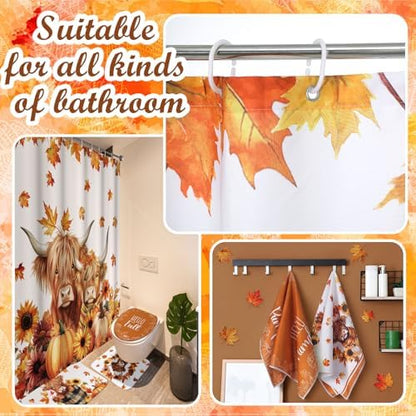 Honoson 8 Pcs Highland Cow Shower Curtain Set with Rugs and Towels