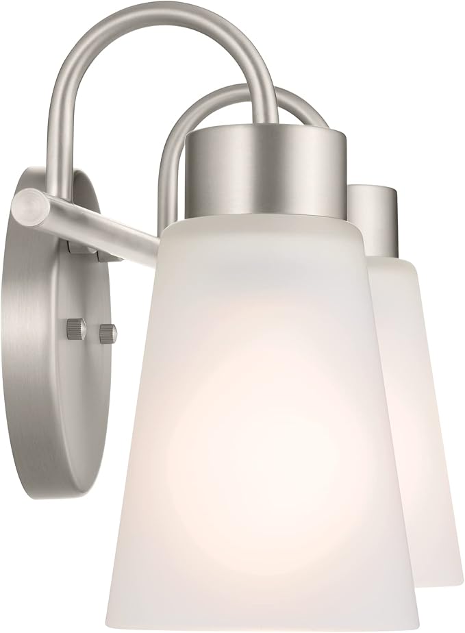 Kichler Erma 2-Light Bathroom Vanity Light Fixture with Clear Satin Etched Glass, Updated Traditional Wall Light in Brushed Nickel, (13.5" x 8.5")