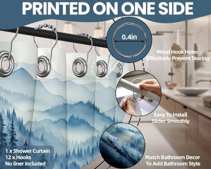 Navy Blue Forest Shower Curtain, 72x72 in, Mountain Rustic Pine Tree