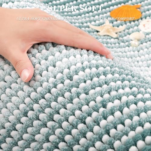 BSICPRO Bathroom Rugs Sets 2 Piece, Non Slip Striped Bath Mats, Sea Green