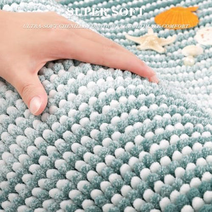 BSICPRO Bathroom Rugs Sets 2 Piece, Non Slip Striped Bath Mats, Sea Green